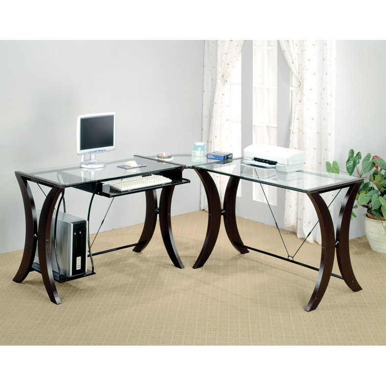 Red Barrel Studio® Abron Reversible Glass LShape Executive Desk